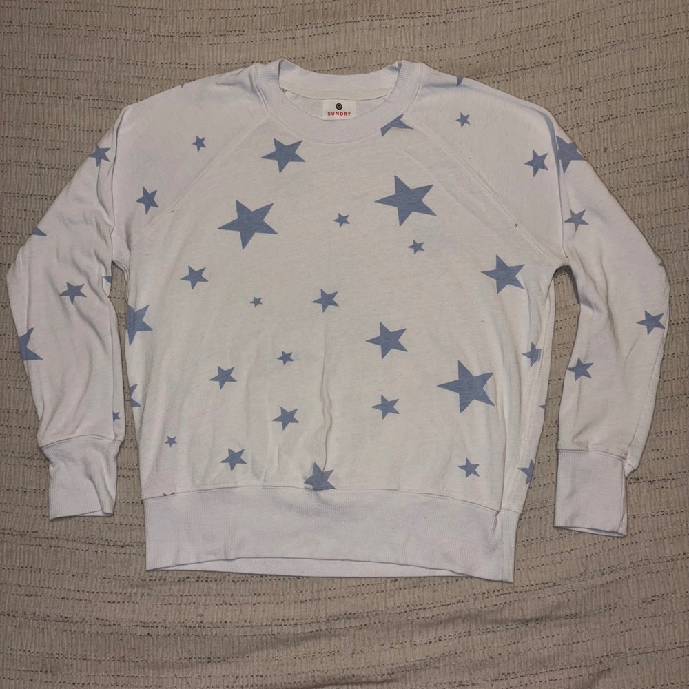 Sundry Womens Blue Star Print Raglan Sweatshirt White Size 0 Made in USA